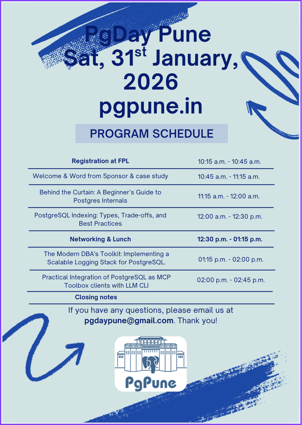 Postgres Pune Event #4 schedule