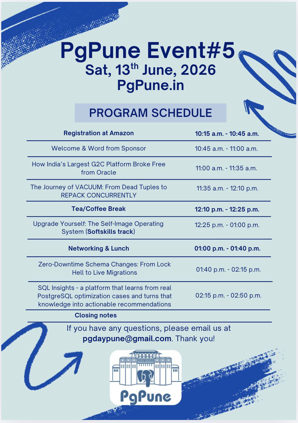 Postgres Pune Event #5 schedule